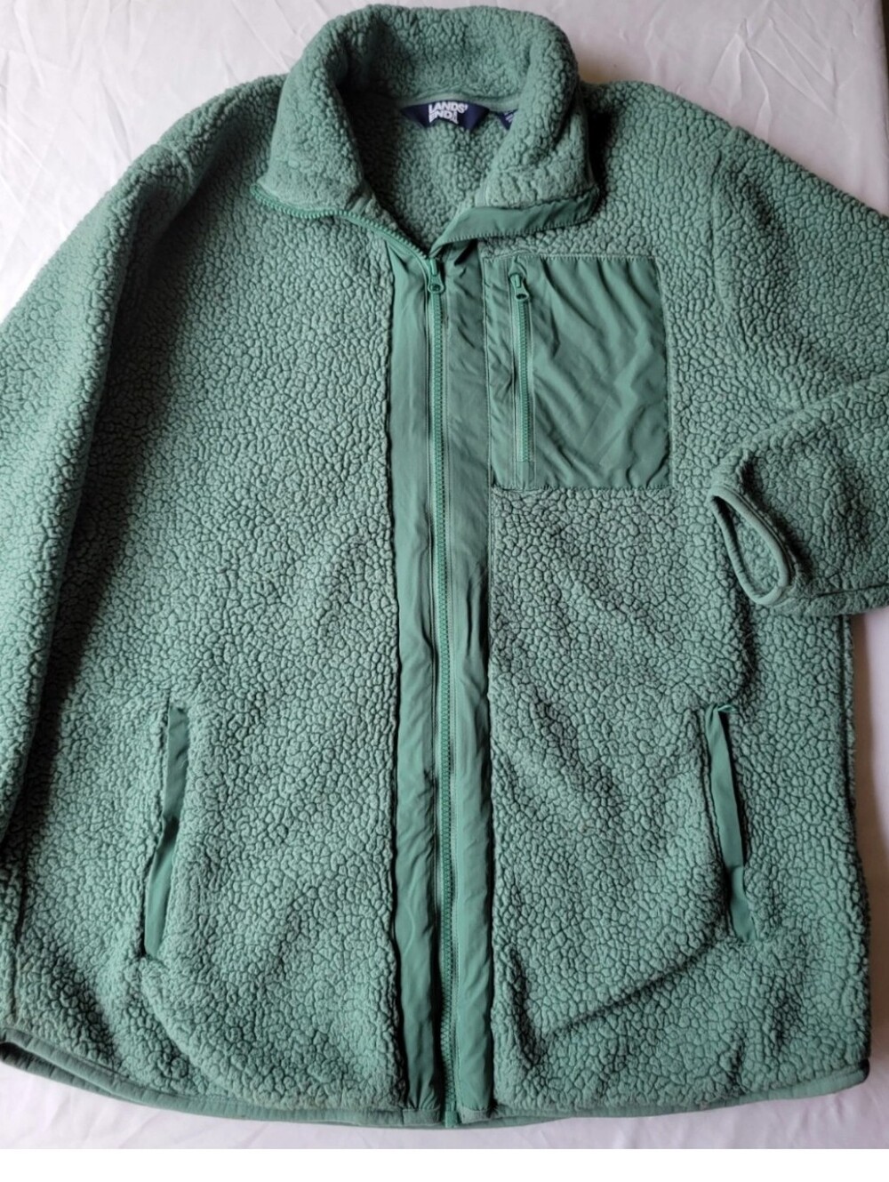 Lands' End Womens Sage Green High-Pile Fleece Full-Zip Jacket Size 3XL Outdoor